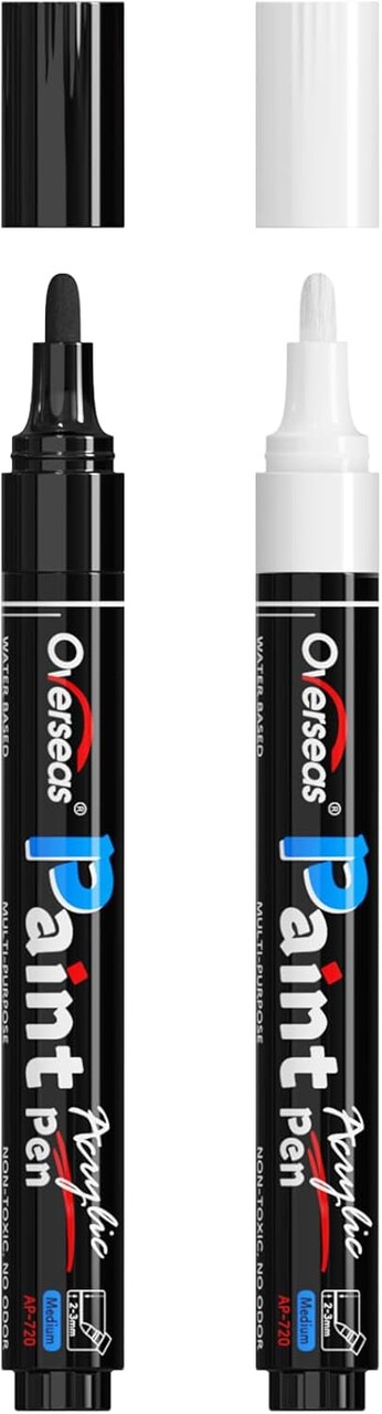 White & Black Paint Pens Paint Markers - Permanent Acrylic Markers 2 Pack,Water Based,Quick Dry,Waterproof Paint Marker